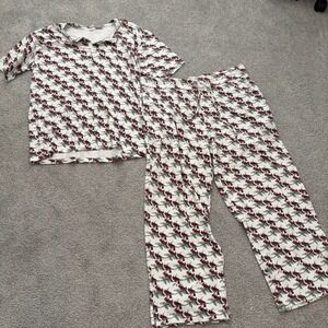Kate Quinn Pajama Set Womens XXL White Red Christmas Cardinal BIrds Henley